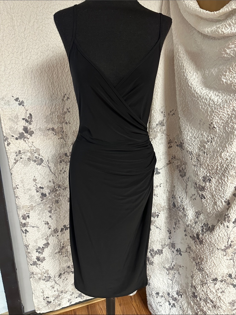 bebe Black Sleeveless Wrap Midi Dress